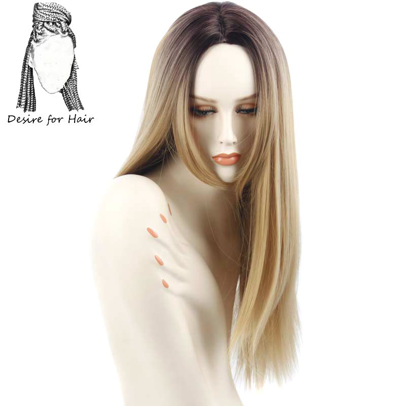 머리카락에 대 한 욕망 1 pc 26 inch 긴 ombre ombre 27 # 색상 실키 스트레이트 내열성 합성 가발 여성을위한